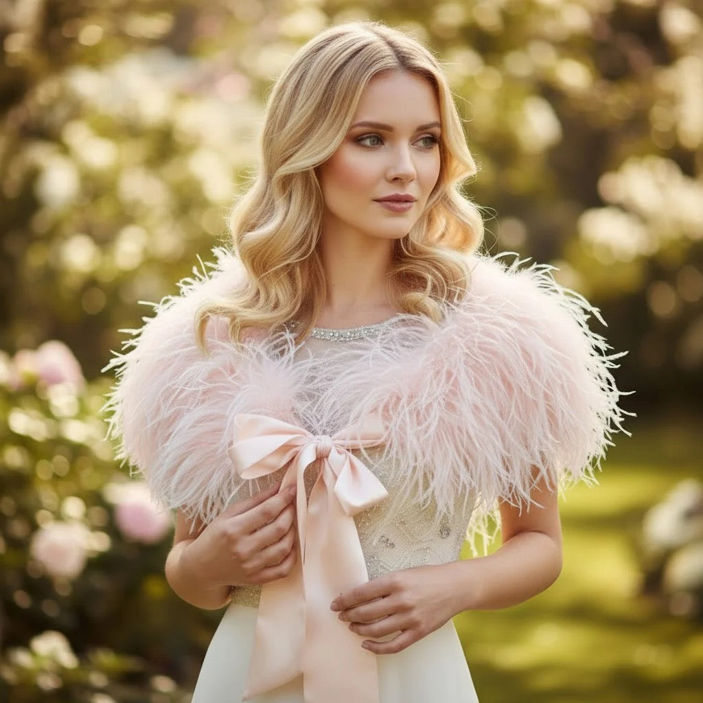 Pink Ostrich Feather Stole, Luxury Bridal Wrap