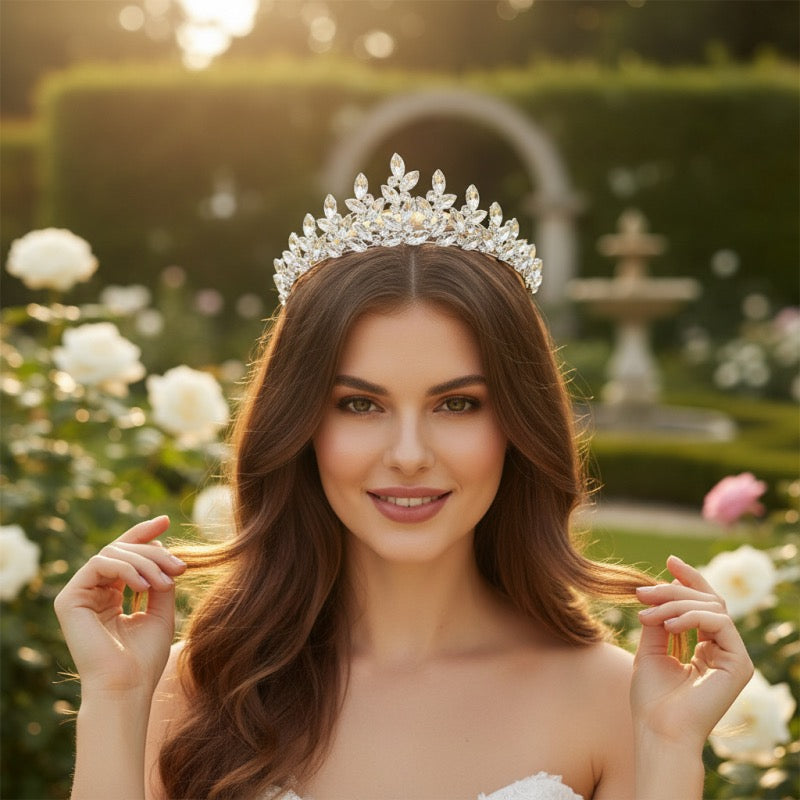 Regal Wedding Tiara with Rhinestone Crystals A3867 - Topknot Tiaras & Veils