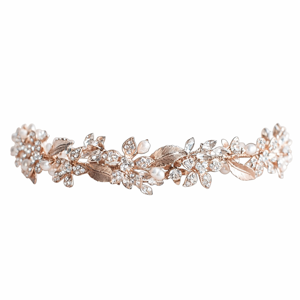 Rose Gold Floral Bridal Hair Vine with Crystals & Pearls – TLT3120 - Topknot Tiaras & Veils