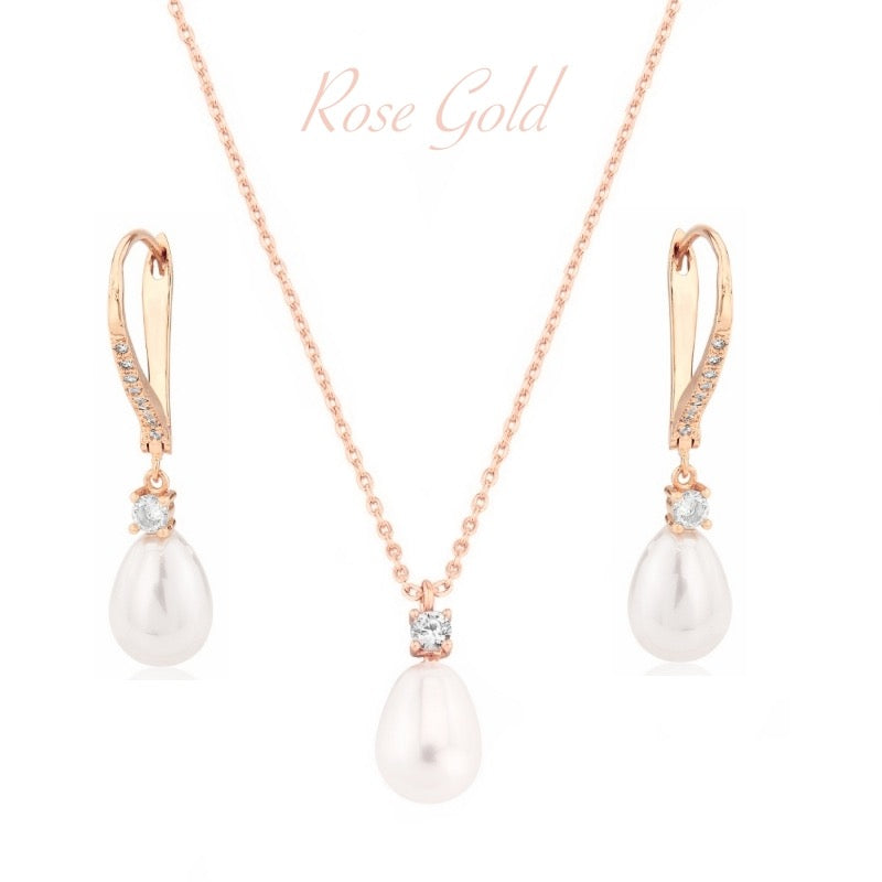 Rose Gold Necklace and Earring Set, Bridal Jewellery A9597