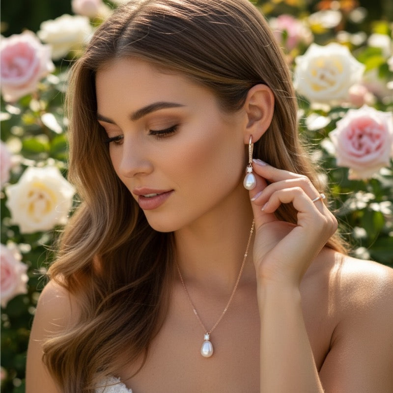 Rose Gold Necklace and Earring Set, Bridal Jewellery A9597 - Topknot Tiaras & Veils