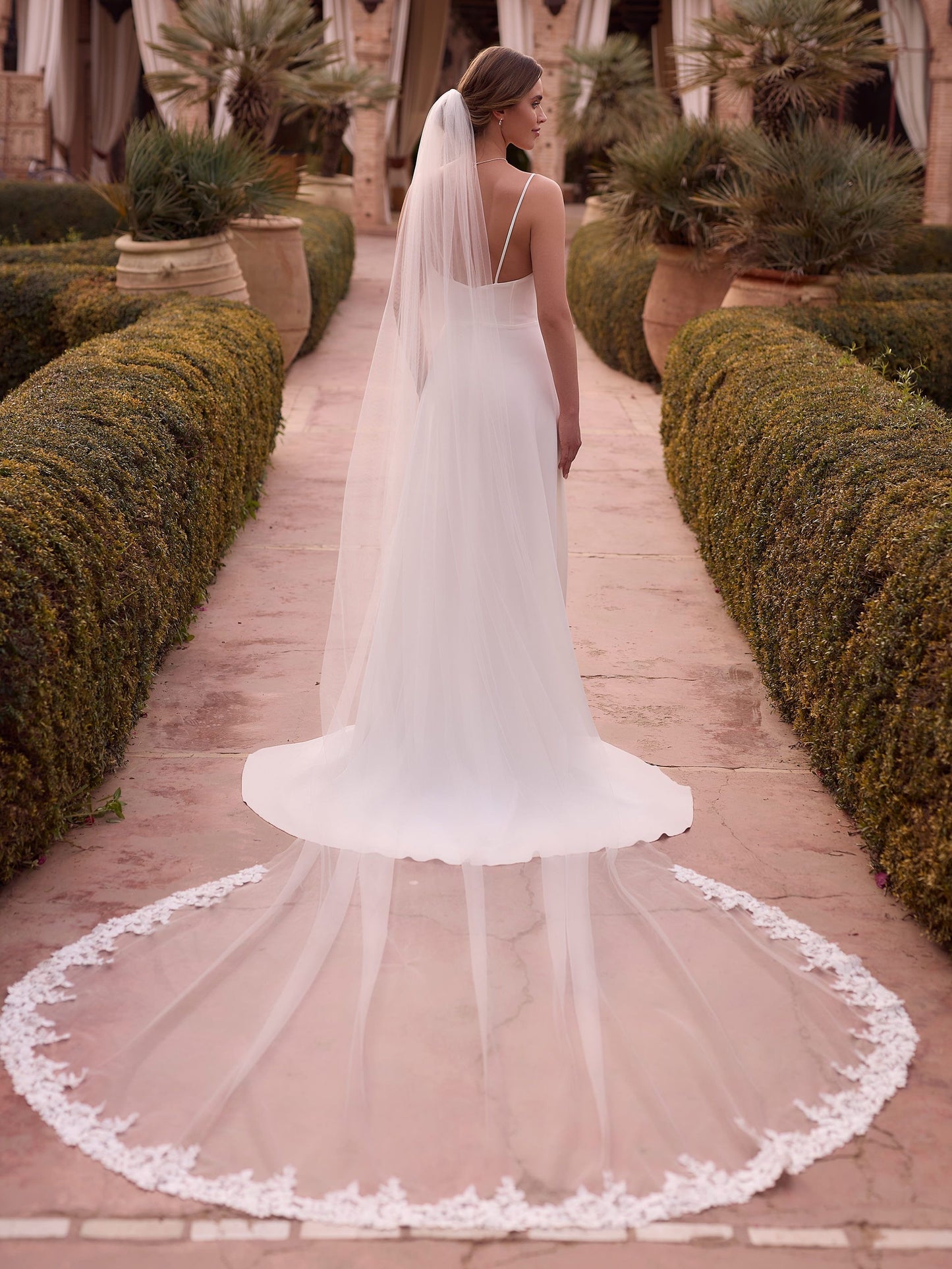 Cathedral Lace Edge Wedding Veil | Bianco Evento S533 - Topknot Tiaras & Veils