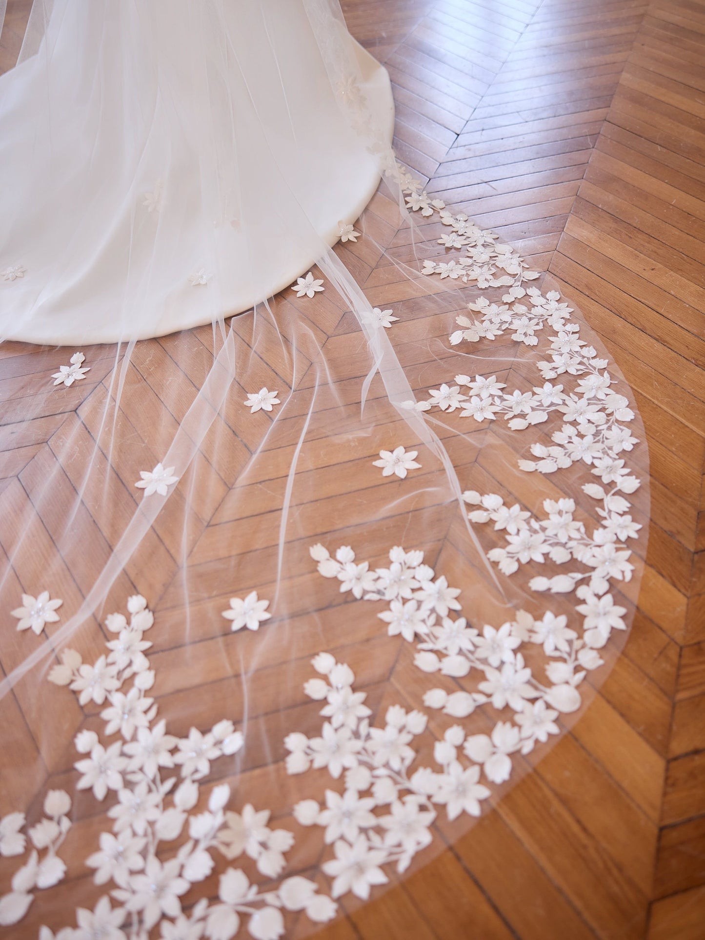 Cathedral Wedding Veil with Lace Edge | Bianco Evento S550 - Topknot Tiaras & Veils