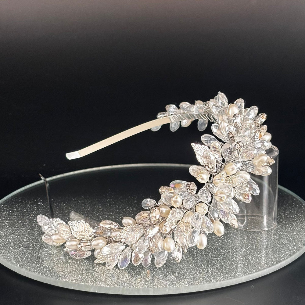 Silver Bridal Headband Embellished with Crystals & Pearls TT1039