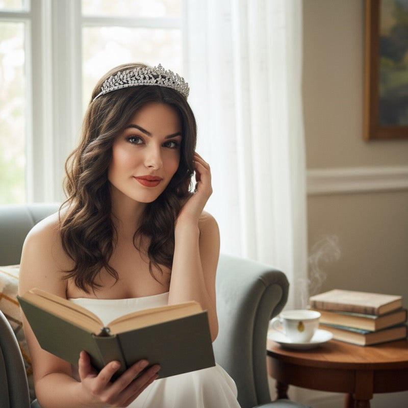 Silver Bridal Tiara Embellished with Crystals 7331 - Topknot Tiaras & Veils