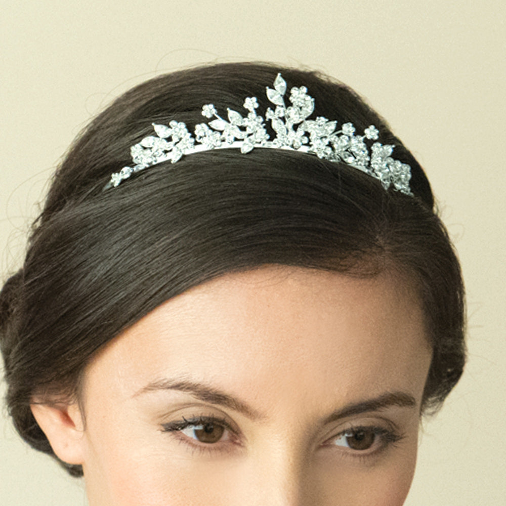 Silver Bridal Tiara Embellished with Crystals, Angelina By Ivory & Co.