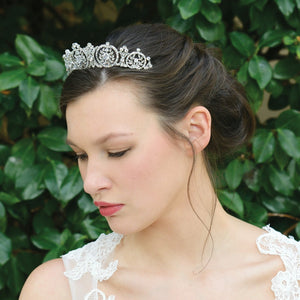 Silver Bridal Tiara Embellished with Crystals, Eugenie By Ivory & Co.