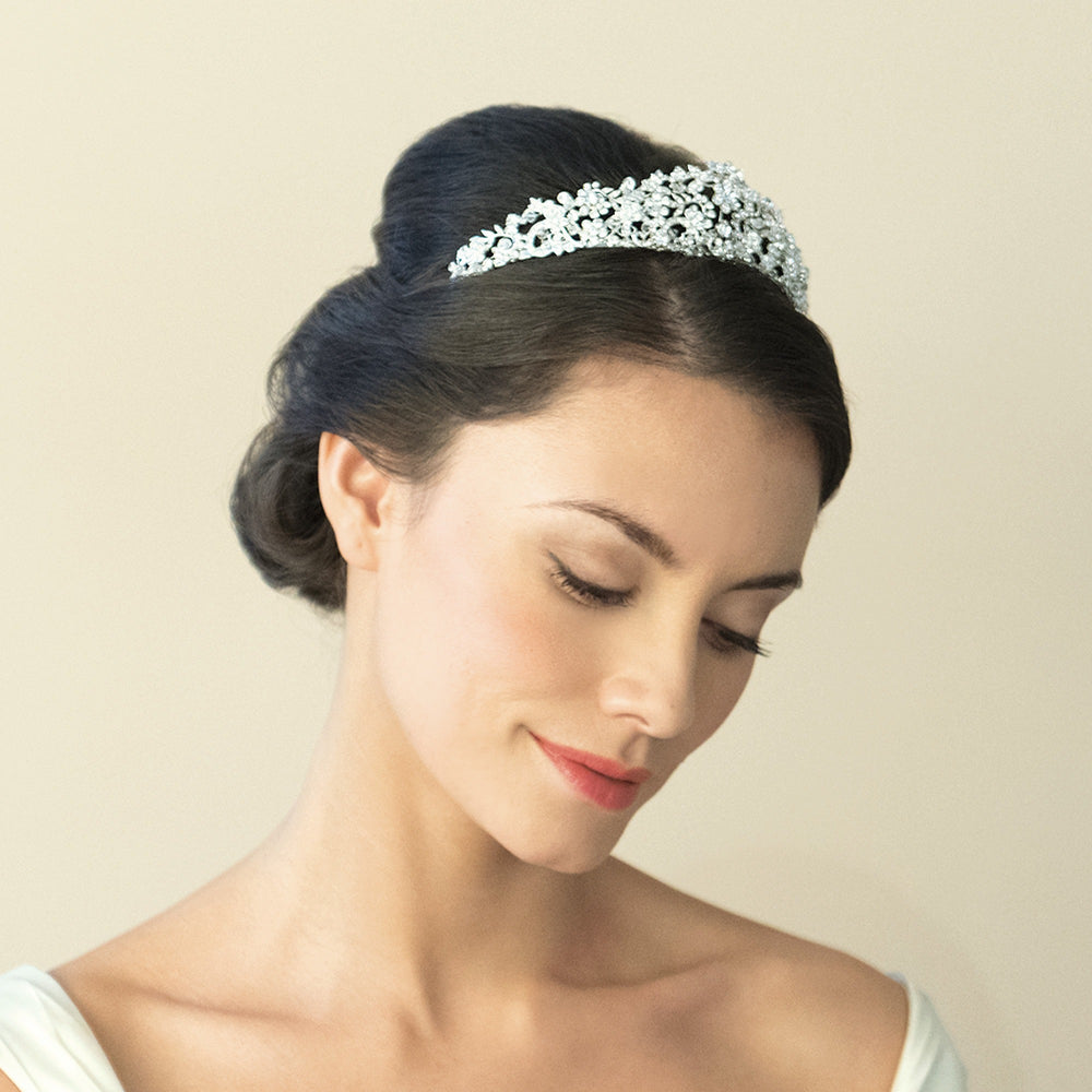 Silver Bridal Tiara Embellished with Crystals, Lara By Ivory & Co.