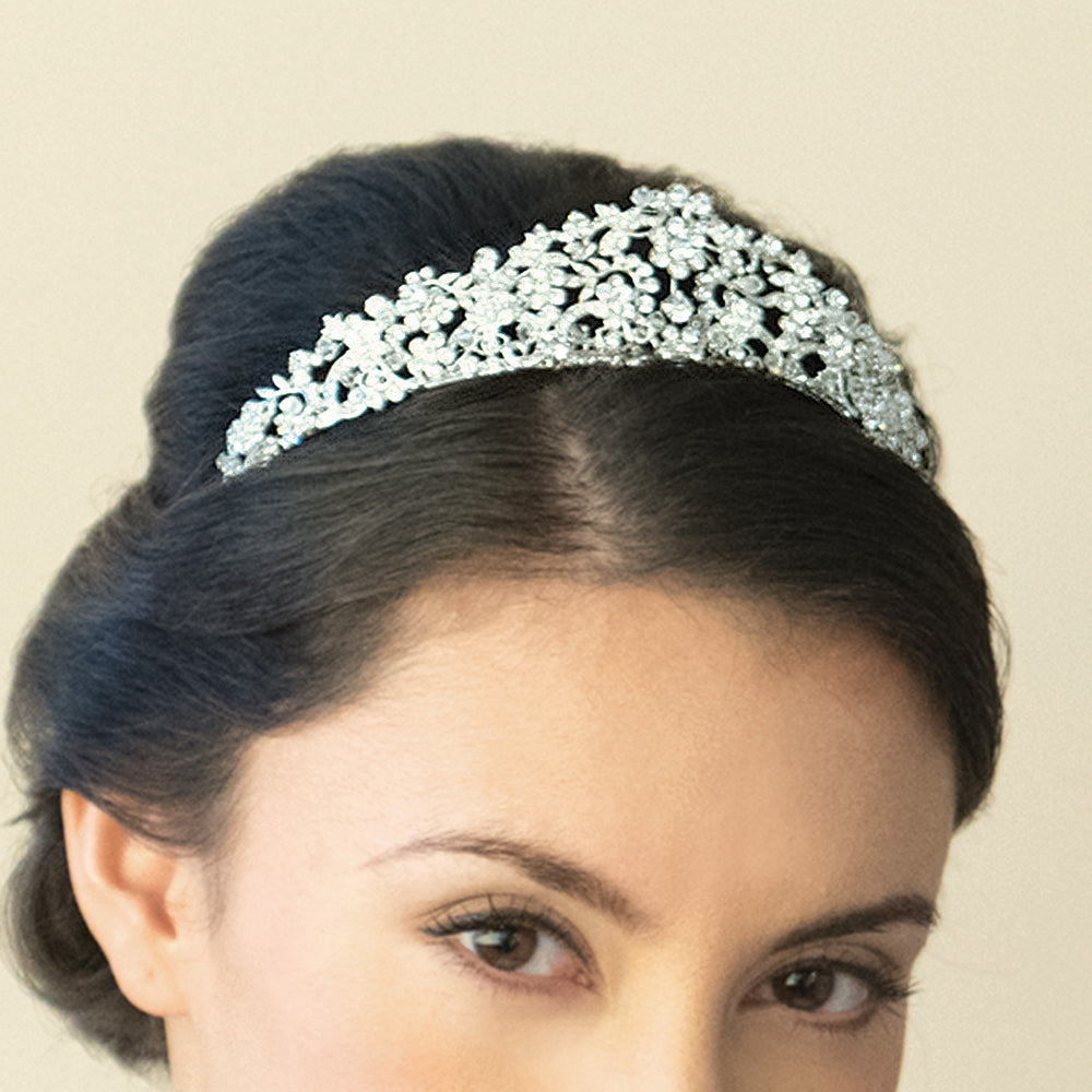 Silver Bridal Tiara Embellished with Crystals, Lara By Ivory & Co.