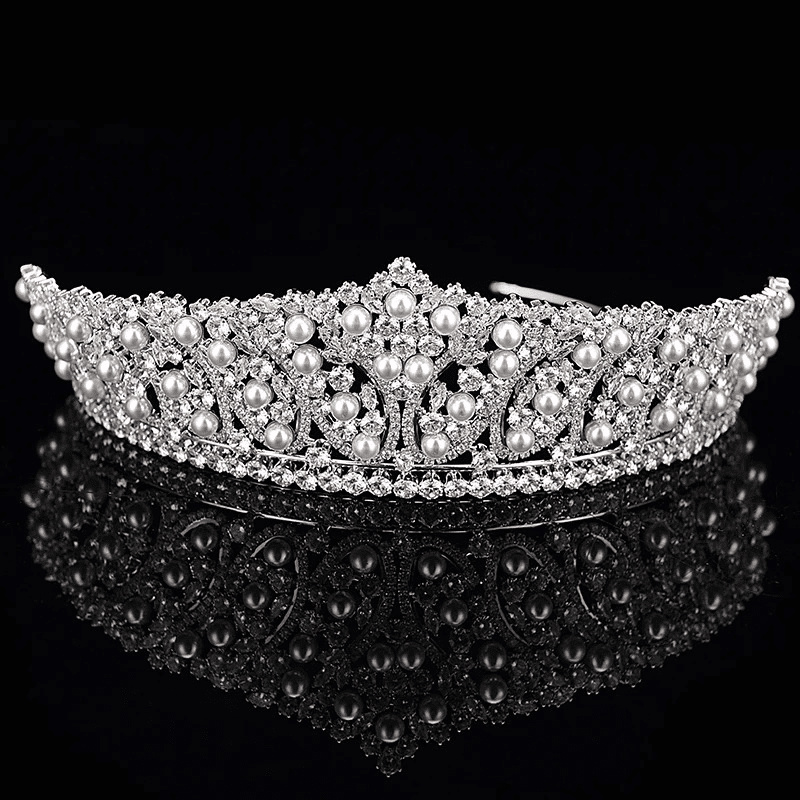 Silver Bridal Tiara with Crystals & Pearls 9545