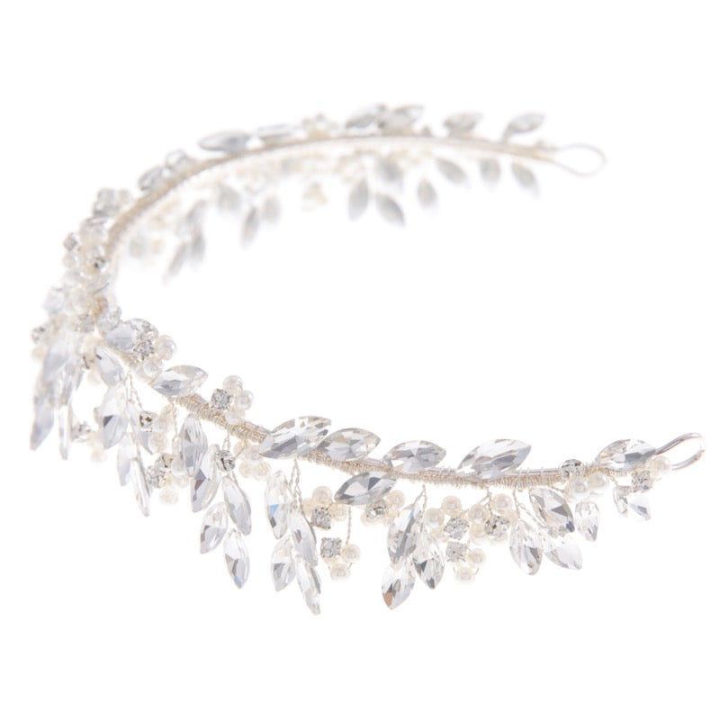 Silver Bridal Tiara with Crystals and Pearls, 9942