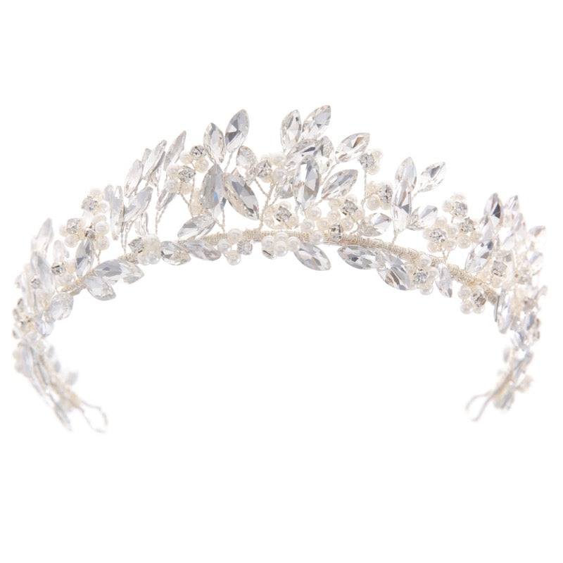 Silver Bridal Tiara with Crystals and Pearls, 9942