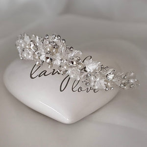 Silver Bridal Tiara with Crystals and Pearls, TT1003