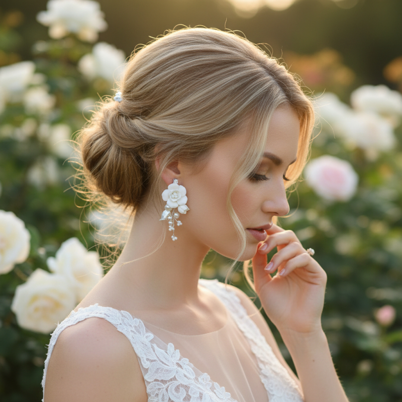 Silver Floral Wedding Earrings