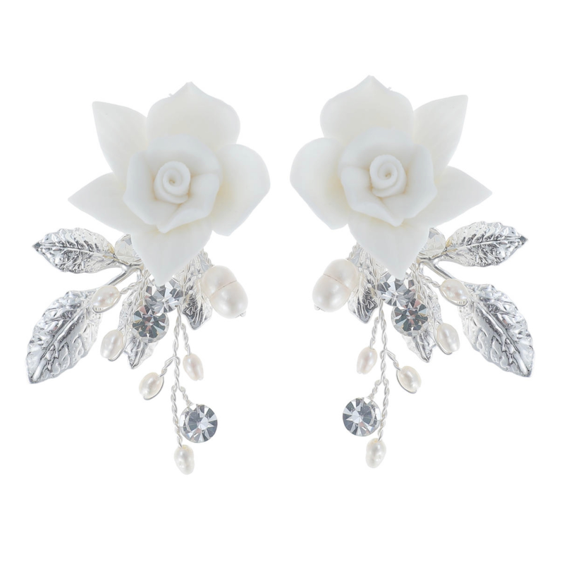 Silver Floral Wedding Earrings