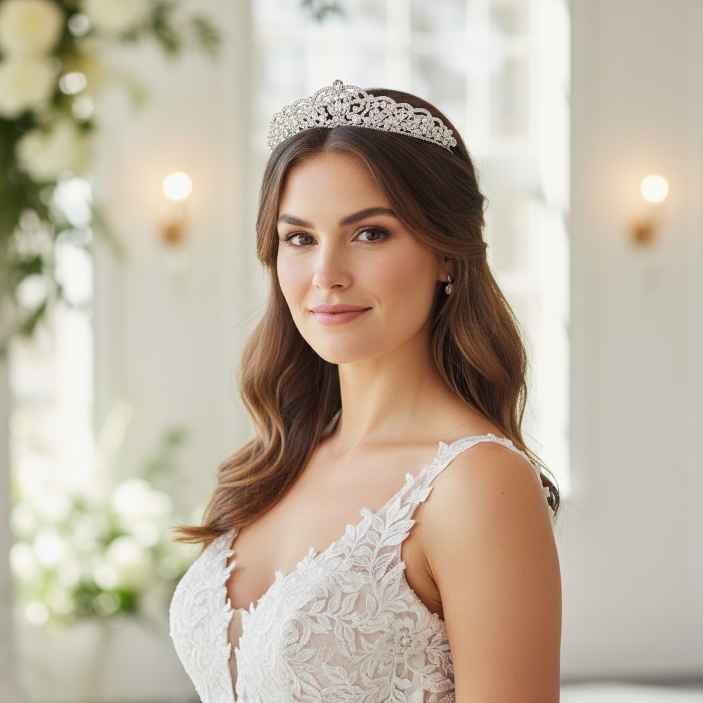 Silver Wedding Tiara Embellished with Crystals & Diamantes TLT4520 - Topknot Tiaras & Veils