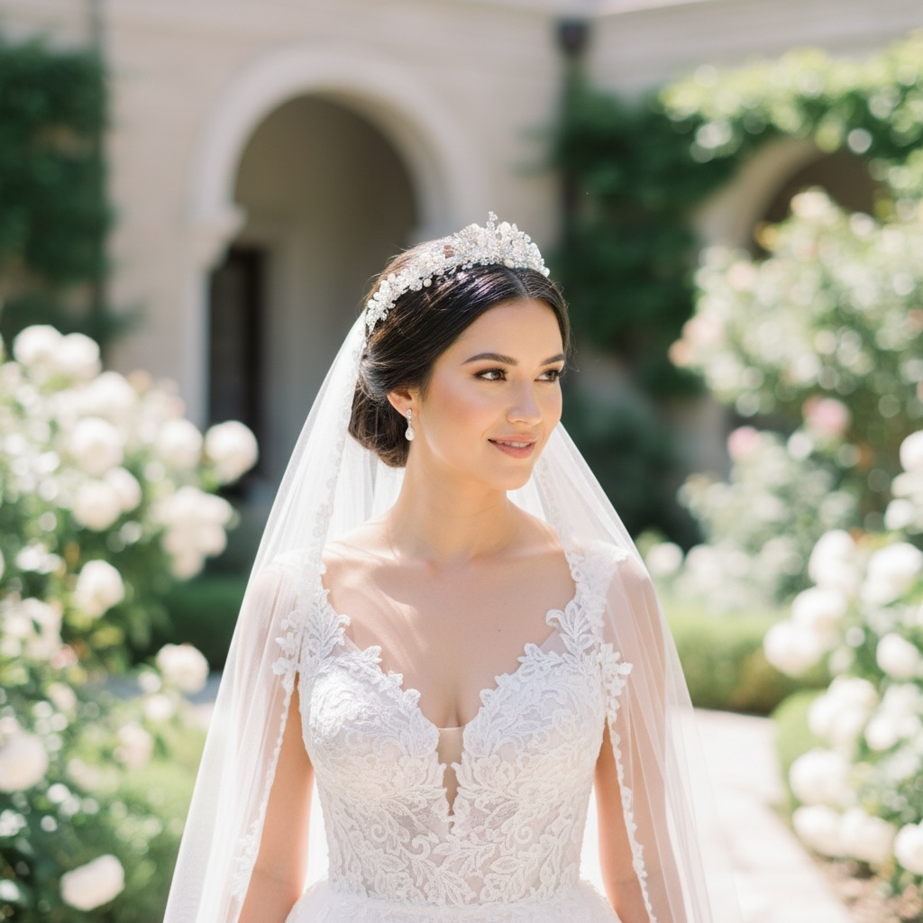 Silver Wedding Tiara Embellished with Crystals & Pearls TLT4650 - Topknot Tiaras & Veils