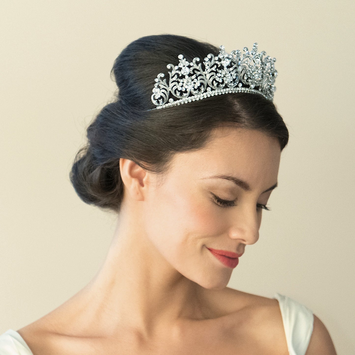 Silver Wedding Tiara with Austrian Crystals By Ivory & Co, Lady Georgina - Topknot Tiaras & Veils