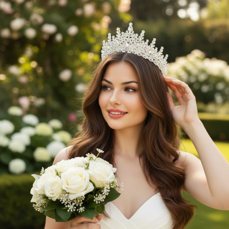Silver Wedding Tiara with Crystals, Bridal Headdress A3260 - Topknot Tiaras & Veils