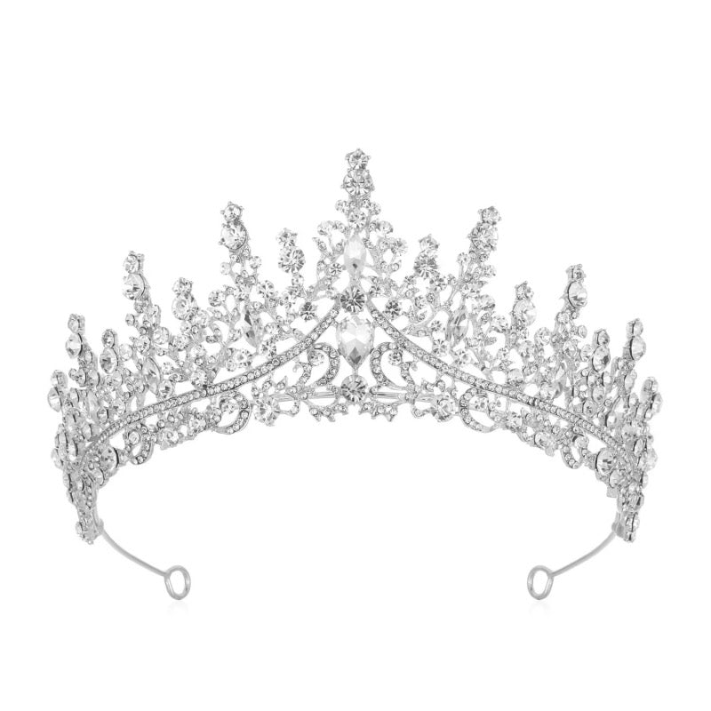 Silver Wedding Tiara with Crystals, Bridal Headdress A3260 - Topknot Tiaras & Veils
