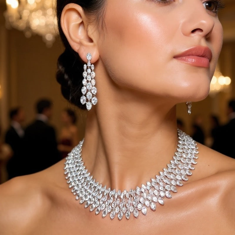 Statement Bridal Choker Necklace Set – Crystal Wedding Jewellery Set