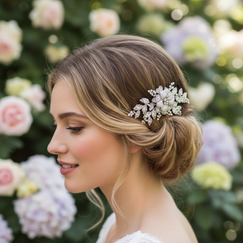 Vintage Inspired Floral Headpiece with Crystals and Pearls