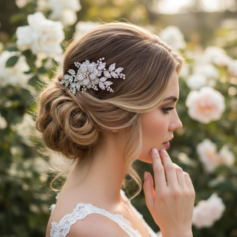 Vintage Inspired Floral Headpiece with Crystals and Pearls