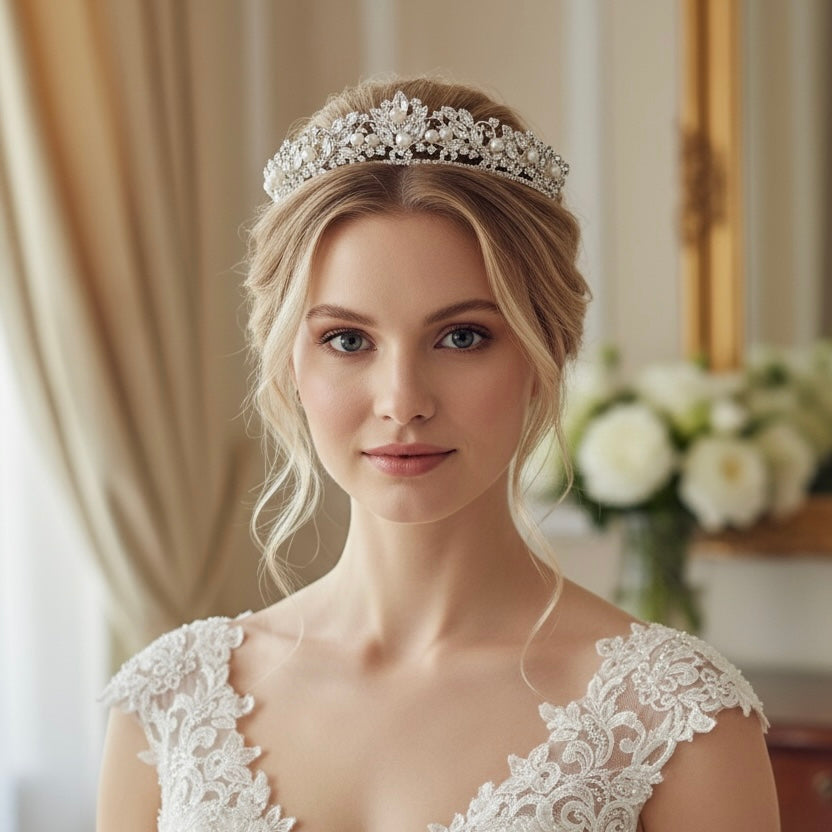 Vintage Pearl & Crystal Bridal Tiara – Elegant Wedding Crown
