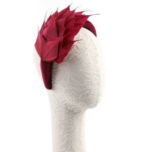 Wine Feather Fascinator Headband, Race Day Headpiece, Mother of The Bride Headdress, A9656