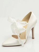 Avalia Gigi Ivory Satin Court Shoe, Ribbon Ties, High Heel Wedding Shoes **50% OFF SIZE 4 and 8**