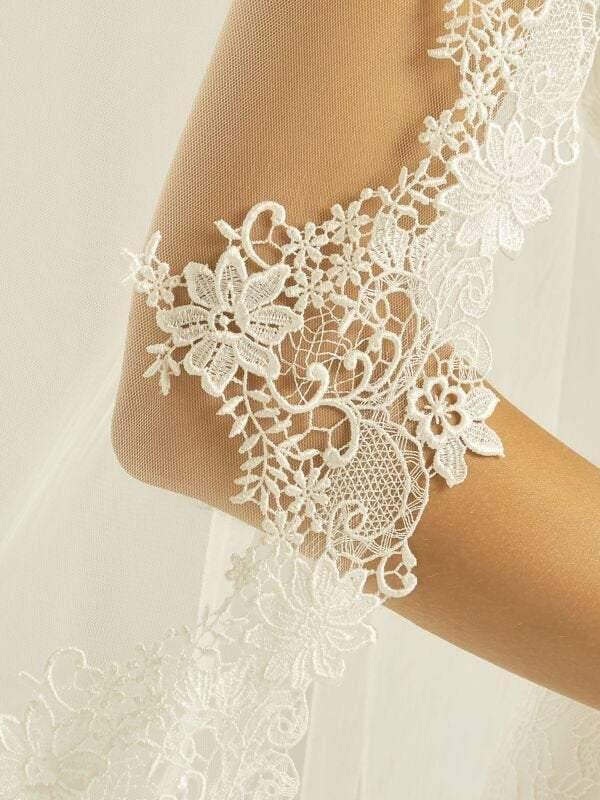 Bianco Evento Cathedral Length Single Tier Wedding Veil, Guipure Lace Edge, Ivory S280