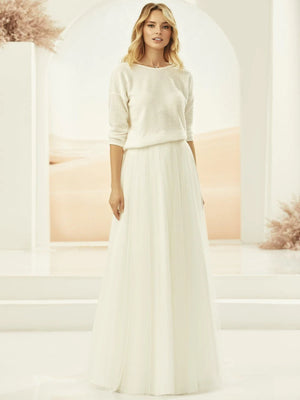 Bianco Evento Bridal Ivory Tulle Skirt with Train, Satin Waist CALYPSO