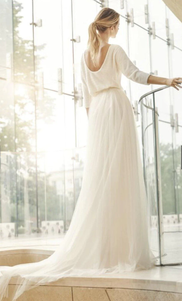 Bianco Evento Bridal Ivory Tulle Skirt with Train, Satin Waist CALYPSO
