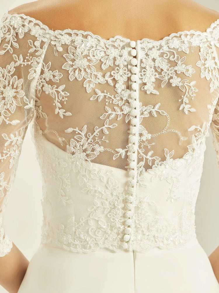 Bianco Evento Brides Ivory Lace Bolero, Wedding Dress Cover Up E274
