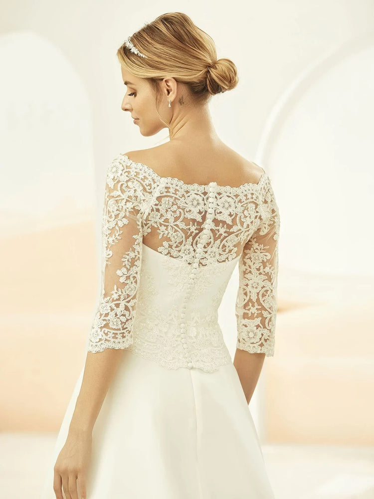 Bianco Evento Brides Lace Bolero, Wedding Dress Cover Up, Ivory E322