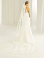Bianco Evento Cathedral Length Single Tier Wedding Veil, Guipure Lace Edge, Ivory S283
