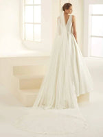 Bianco Evento Cathedral Length Single Tier Wedding Veil, Lace Edge, Ivory Tulle S342