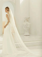 Bianco Evento Cathedral Length Two Tier Wedding Veil, Glass Bead Edge, Soft Ivory Tulle S397