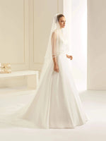 Bianco Evento Cathedral Length Two Tier Wedding Veil, Satin Edge, Soft Ivory Tulle S241
