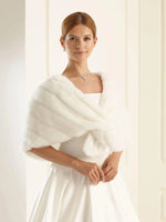 Bianco Evento Faux Fur Bridal Cape, Ivory, Wedding Dress Cover Up E139