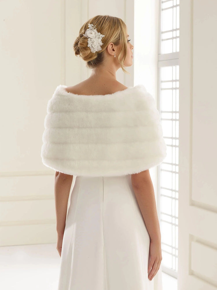 Bianco Evento Faux Fur Bridal Cape, Ivory, Wedding Dress Cover Up E22
