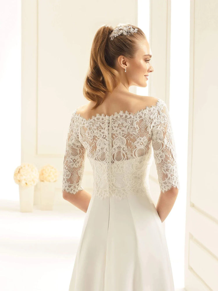 Bianco Evento Ivory Lace Bolero, Wedding Dress Cover Up, Bridal Lace Top E255