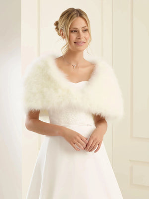 
            
                Load image into Gallery viewer, Bianco Evento Marabou Feather Bridal Cape, Ivory or White, Wedding Dress Cover Up E184
            
        
