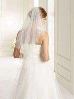 Bianco Evento Two Layered Veil Corded Edge Swarovski Crystals Ivory or White Tulle S72