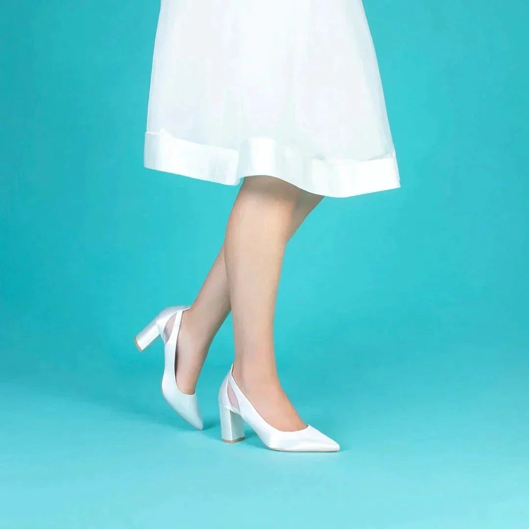 Block Heel Wedding Shoe, Ivory Satin, By Perfect Bridal, Layla, SIZE 6 **SALE**