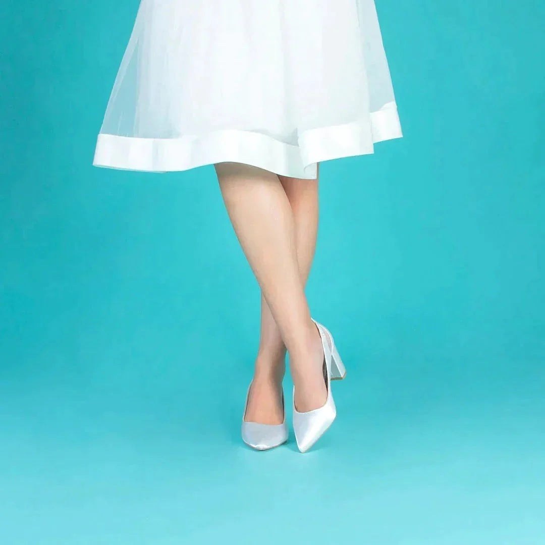 Block Heel Wedding Shoe, Ivory Satin, By Perfect Bridal, Layla, SIZE 6 **SALE**