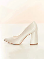 Block Heel Wedding Shoe, Ivory Satin, ASTRA
