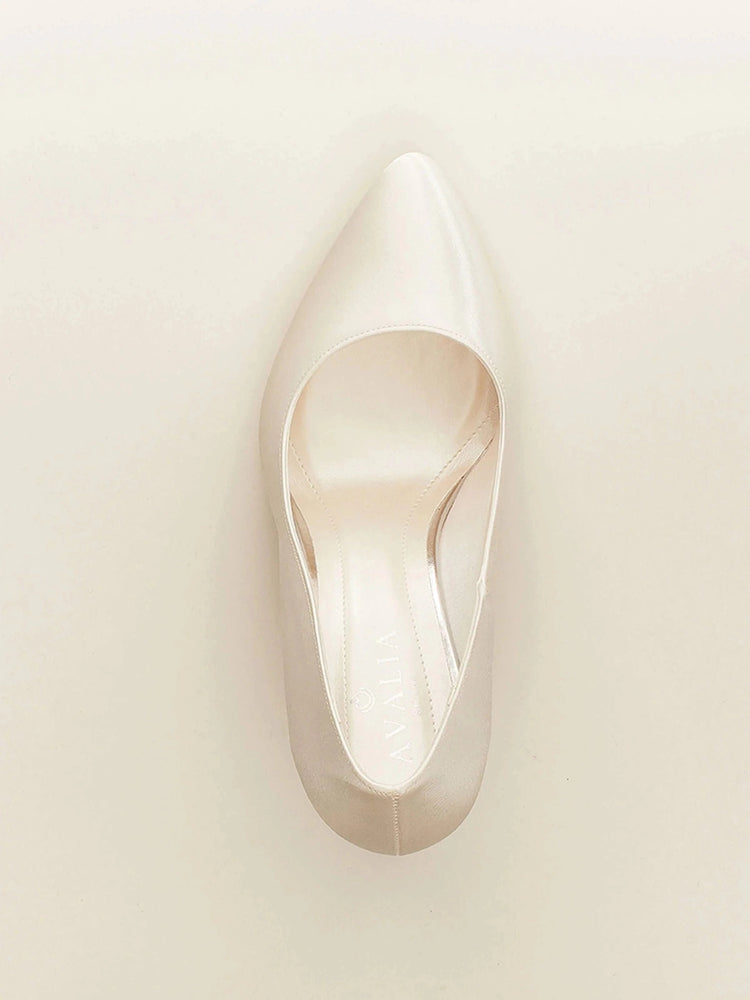 
            
                Load image into Gallery viewer, Block Heel Wedding Shoe, Ivory Satin, ASTRA
            
        