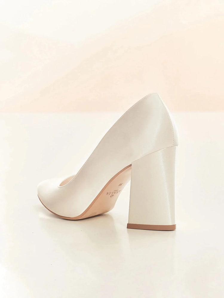 Block Heel Wedding Shoe, Ivory Satin, ASTRA, Size 8 ***SALE***