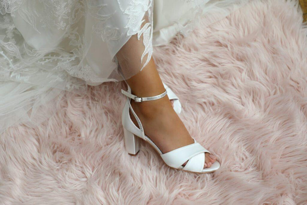 Block Heel Wedding Shoe, Ivory Satin, By Perfect Bridal, ISLA